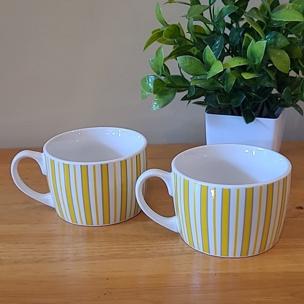 KÖNITZ Set of 2 Yellow and White Striped Porcelain Mugs, Germany